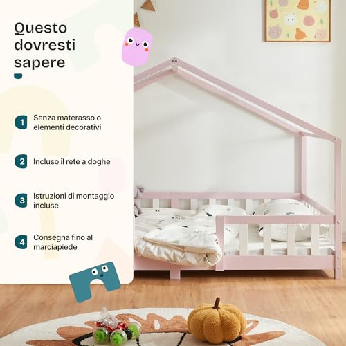 Letto Per Cameretta Treviolo A Forma Di Casetta 90X200 Cm Rosa / Bianco [En.Casa] - 7