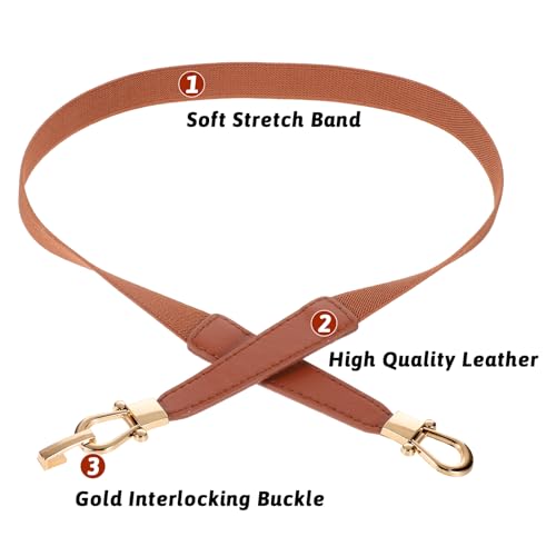 2pcs Women Skinny Belt for Dresses Elastic Belt Retro Stretch Ladies Waist Belts Adjustable Leather Belts with Gold Buckle Halloween Decorations3