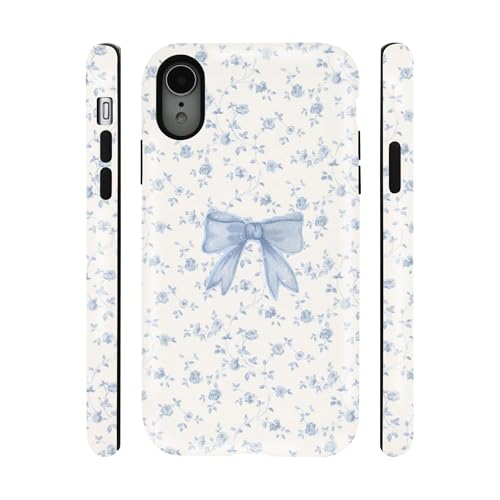 qizjio Coquette Blue Bow Floral Pattern Phone Case, Shockproof Protective Cover for iPhone XR