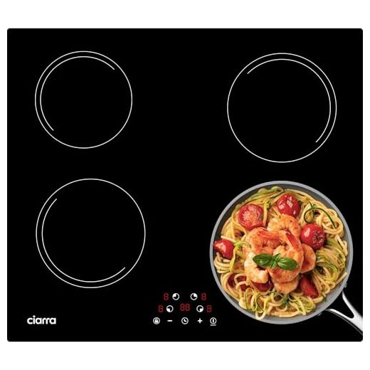 Ciarra Plaque de Cuisson à Induction - 4 Foyers - 6000W - Table de Cuisson Encastrable - Commande tactile - 9 Niveaux - CABBIH4-E