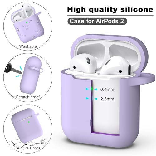 Image of AirPods Case Cover with Keychain, Full Protective Silicone AirPods Accessories Skin Cover for Women Girl with Apple AirPods Wireless Charging Case,Front LED Visible-Pink Purple