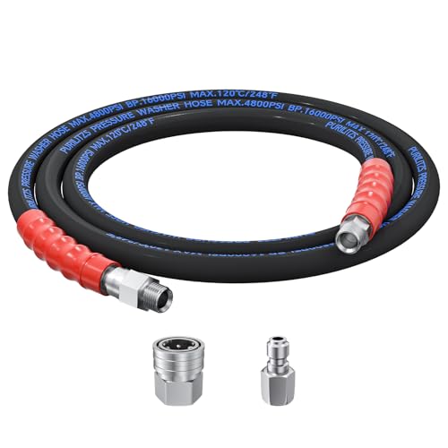 Purilitzs 8FT Pressure Washer Whip Hose 3/8'', 4800PSI Jumper Hose Reel Connector Steel Wire Braided with 3/8'' Quick Connect Adapter Set for Power Washing by Purilitzs - Used condition - US$17.70