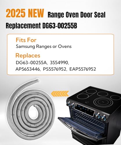 Image of DG63-00255B Range Oven Door Gasket Seal (86 inch Long,With 27 Mounting Clips) Fits For Samsung Ranges Or Ovens,Replaces DG63-00255A,3554990,AP5653446,PS5576952,EAP5576952