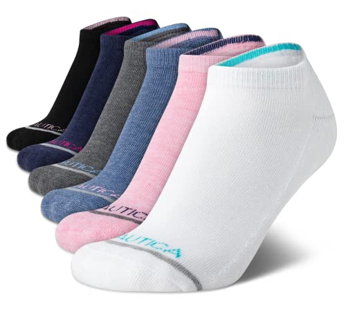Image of Nautica Womens No Show Athletic Low Cut Socks 6 Pack | Moisture Wicking Dri-Motion Fabric, Cushioned Key Areas, Banded Arch Support, No Show Low Cut, Shoe Size 4-10
