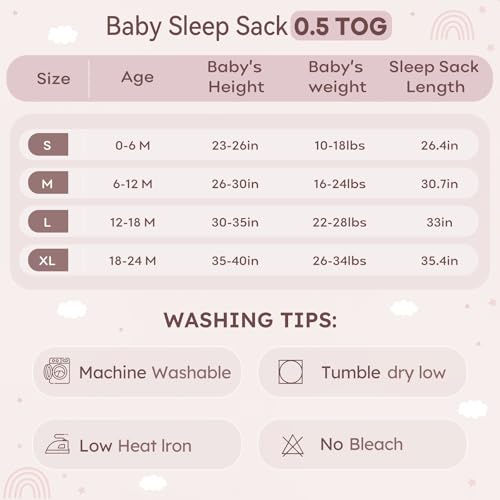 Image of Baby Sleep Sack 6-12 Months 3 Pack 100% Cotton Lightweight 0.5 TOG Wearable Blanket Baby Sleep Bag with 2-Way Zipper for Newborn Infant Toddler Pink