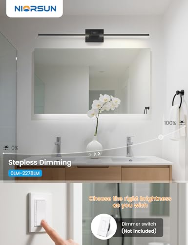 Image of NIORSUN 39.4 Inch Modern Bathroom Light Fixture, 34W 5CCT Dimmable LED Black Bathroom Vanity Lights Over Mirror, Vanity Lights for Bathrooms Restroom Mirror