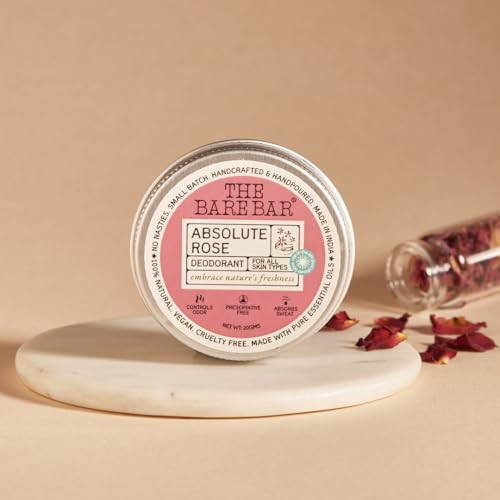 Image of The Bare Bar Absolute Rose Deodorant - 20 gm | Floral Fragrance| Odor & Sweat Control | Natural formula and Chemical free| Good for all skin types | Travel Mini Size Solid Deodorant for Men & Women