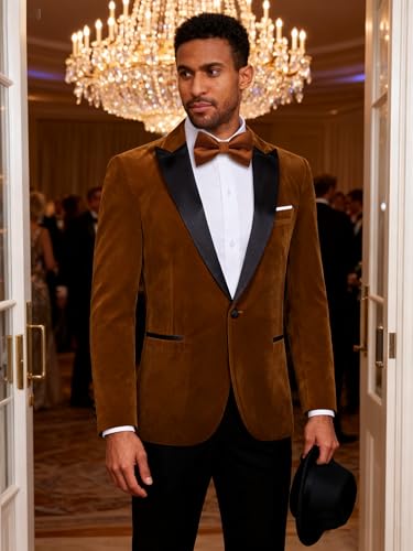Image of Barry.Wang Velvet Mens Blazer Mardi Gras Sport Coat Brooch Regular Fit Tuxedo Peaked Lapel Suit Jacket Carnival Parade