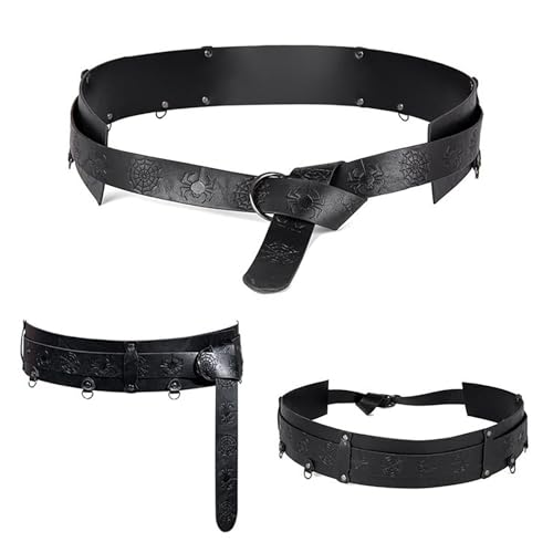Charmian Men's Gothic Punk Medieval PU Leather Embossed O Ring Waist Belt4
