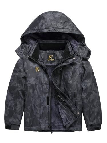 Image of Keevoom Boy's Waterproof Ski Jacket Winter Warm Thick Snow Coat Windproof Fleece Kids Outdoor Hooded Snowboard Jackets