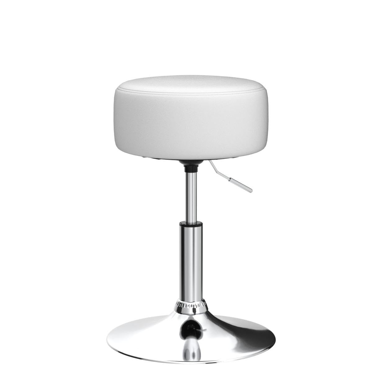 Juskys Tabouret de Coiffeuse Tonia, réglable en Hauteur de 49 à 64 cm, Ergonomique, Rond de 33 cm, Tabouret rembourré avec revêtement en Simili Cuir Blanc