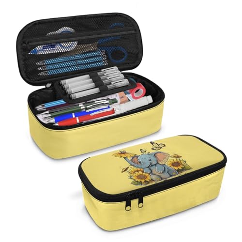 Image of Elephant Baby Girls Pencil Case Large Capacity,Sunflower Butterfly Pencil Pouch for Preschool Kids Casual Pencil Bag for 2Nd 3Rd Childen Pencil Box for Boys Adults Men Pencil Container