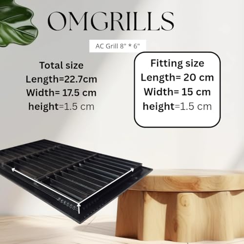 Image of Aluminium Powder Coated Grill, ac, hvac, ventilation grill, home,lReturn Air Grill for Wall, Sidewall and Ceiling (BLACK, 8 inch*6 inch)