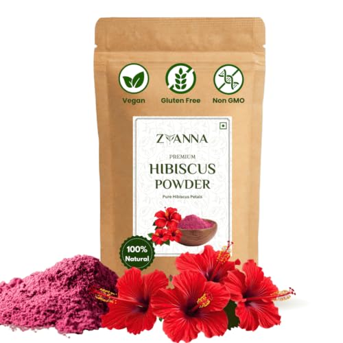 Image of Zyanna Hibiscus Powder - Pure Dried Hibiscus Flower Powder | Loose 250g | Caffeine-Free Herbal Tea | For Drinks, Hair Care, Skin Care, Face Pack & Natural Glow | Rich in Antioxidants