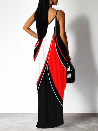 Image of Women's Summer Maxi Dress Spaghetti Strap Floral Boho Beach Long Sundress with Pockets