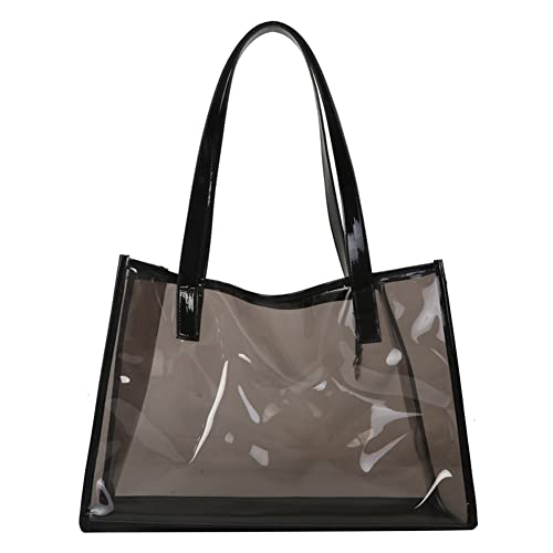 AMZLORD Bolso de playa para mujer, grande, de PVC transparente, práctico bolso de hombro plegable transparente para maquillaje, organizador de cosméticos con cremallera, bolsa de almacenamiento de