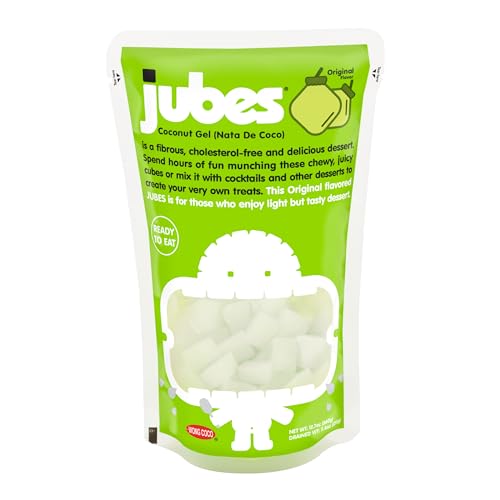 Jubes Pandan Nata de Coco Jelly Cubes, 12.7 oz Pack of 6, Coconut Gel in Syru...