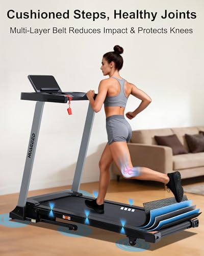 Image of HUAGEED Treadmills for Home, 15-Level Auto Incline, 17.32 inch Wide Belt, 3.0HP, 0.6-10 MPH, 300 lb Capacity Folding Running Machine, 40 Preset Programs