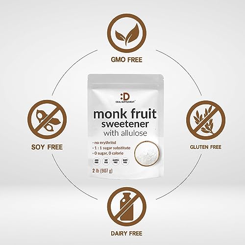 DEAL SUPPLEMENT Monk Fruit Sweetener with Allulose, 2lbs – No Erythritol, 1:1 Sugar Substitute, No Aftertaste, – Pure Sweet Flavor for Baking & Culinary Recipes – Keto, Vegan, Zero Net Carb, Non-GMO