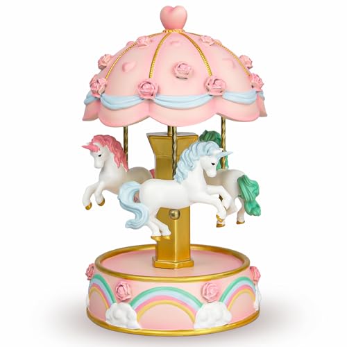 Carousel Music Box, Color-Changing LED Lights Musical Boxes, Gift Wrapped Unicorn Music Boxes for Girls, Christmas & Birthday Gifts for Women Daughter Granddaughter, Melody You are My Sunshine