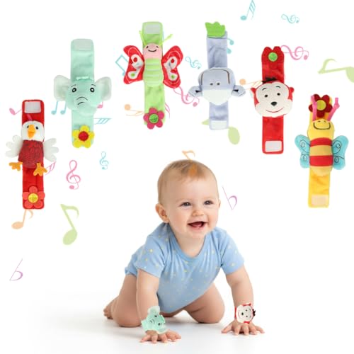Image of SNOWIE SOFT 6Pcs Cartoon Rattle Set for Babies 0-6 Months, Soft Toy for Baby Boy, Bee, Sheep, Monkey, Butterfly, Chick & Elephant Interactive Fine Motor Sensory Toy for New Born Baby Gifts