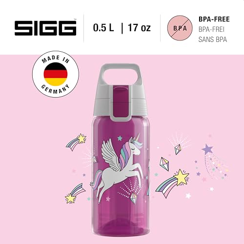 Sigg - Trinkflasche Kinder - Viva One Unifly - Für Kohlensäurehaltige Getränke Geeignet - Auslaufsicher - Spülmaschinenfest - BPA-frei - Sport & Schule - Rosa mit Einhorn - 0,5L