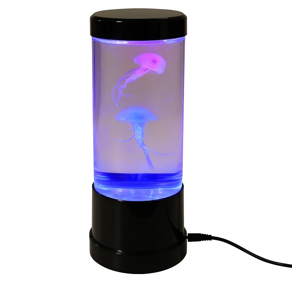 B&G International Lampe Aquarium Méduse LED – 2 Méduses Colorées, Changement Automatique, Double Alimentation,
