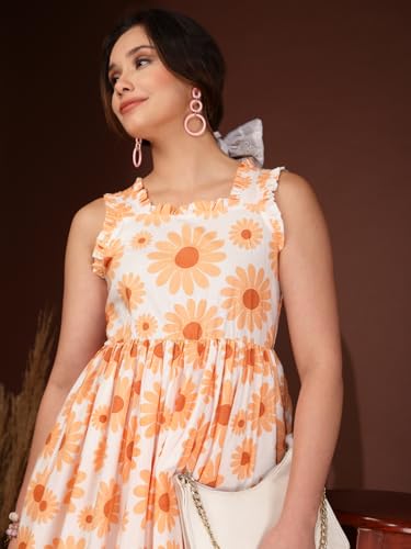 Image of Dress for Women | New Rayon Floral Printed Flared Maxi Dress for Women & Girl's