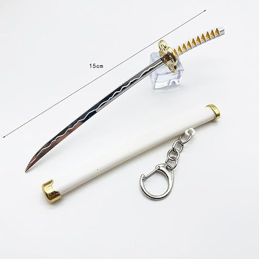 Image of Decorative Sword Keychain with Sheath, Black and Gold, Miniature Samurai Style Accessory