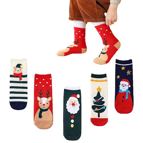 PTBWS Weihnachtssocken 5 Stück, Weihnachtsstrumpf, Christmas Stocking, Kuschelsocken Weihnachten Kinder, Mädchen Weihnachtssocken, Weihnachtsgeschenke für Kinder im Alter von 6-8 Jahren (L)