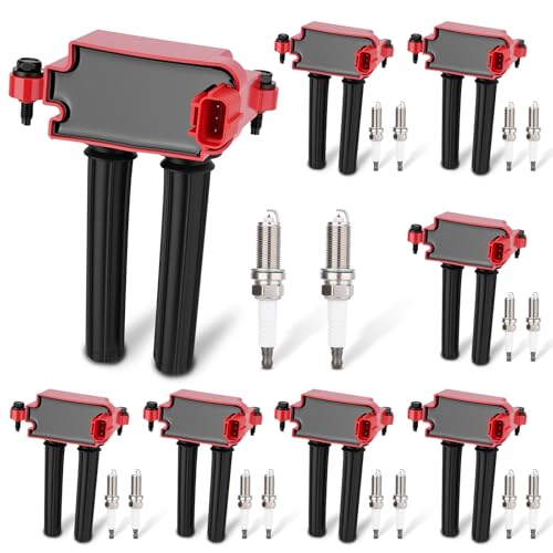 UF504 Set of 8 Ignition Coil Pack 16 Iridium Spark Plug Compatible with Chrysler 300 Ram 1500 2500 3500 Jeep Dodge Commander Grand Cherokee Challenger Charger V8 5.7L Replace#5602129AA (Red)