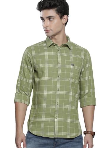 Image of The Indian Garage Co Men Slim Fit Checkered Full Sleeves Spread Collar Casual Shirt