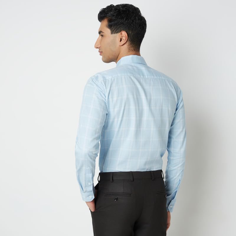 Image of MARK & ALBERT 100% Cotton Full Sleeves Regular Fit Formal Shirt for Men Blue