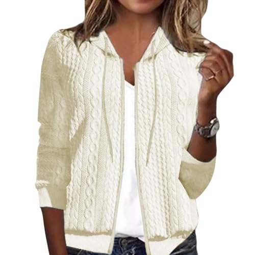 Women's Zip Up Sweatshirt Jacket with Hood Lightweight Knit Casual Fall Fashion Short Coats for Women
