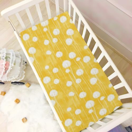 Image of Crib Sheet Breathable Soft Crib Mattress Sheet for Baby Toddler Boys Girls Fitted Pack n Play Crib Sheet Fit Standard Crib Mattress 52 x 28 Inch Round Dandelion Yellow