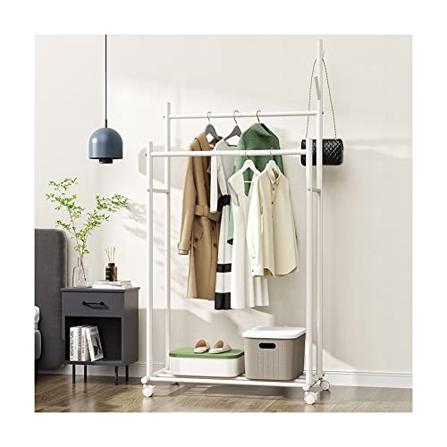 Generic Perchas con Ruedas, Perchas Tubulares, Perchas con Estantes, Estantes Inferiores, Estantes Rodantes de Ropa/White/86 * 45 * 170Cm
