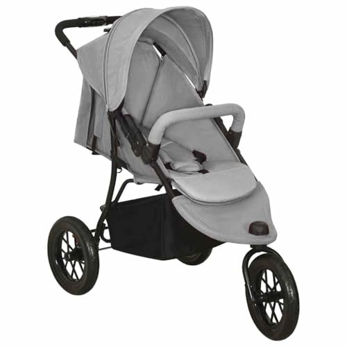 Bild von vidaXL Kinderwagen mit Verdeck Korb Einhand-Klappsystem Kinder Baby Buggy Kinderbuggy Kindersportwagen Reisebuggy Sportwagen Hellgrau Stahl