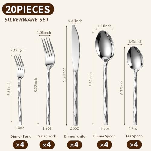 20-Piece 18/0 Silverware Set, Stainless Steel Flatware Cutlery Set for 4 - image 2