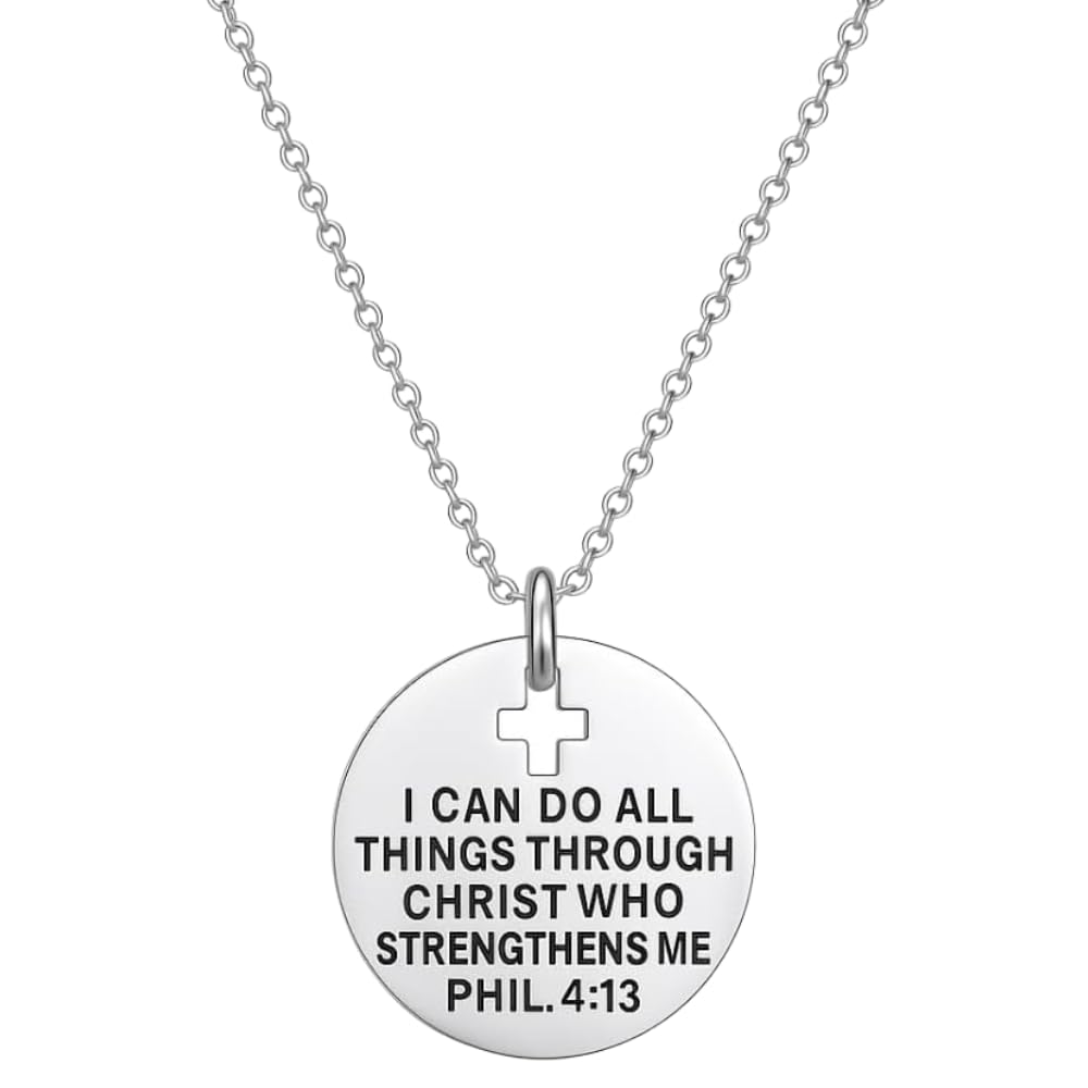 Christian Necklace, Faith I Can Do All Things Through Christ Who Strengthens Me Phil. 4:13 Pendent, Scripture Jewelry Christian Gifts Verse Bible Gift for Women and Girls