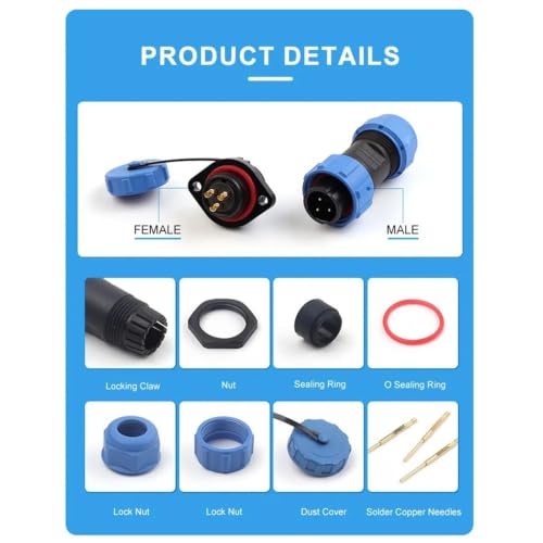 Conector impermeable IP68 SP13 con brida para proteger conexiones de soldadura de 2-9 pines 5