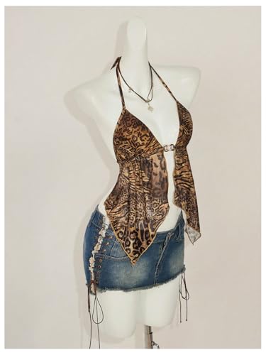 Women's Y2K Cheetah Halter Top Leopard Sleeveless Open Back Going Out Cami Tops3