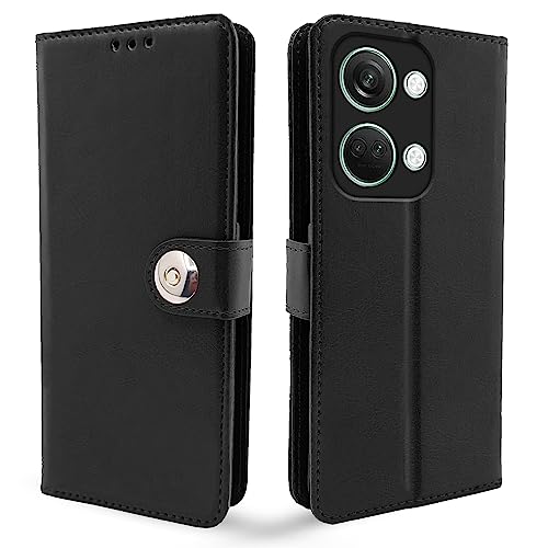 Image of Pikkme OnePlus Nord 3 5G Flip Cover Leather Finish | Inside TPU with Card Pockets | Wallet Stand and Shock Proof | Complete Protection Button Flip Case (Black)