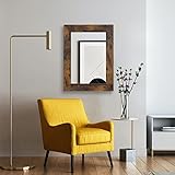 Syndra Wood Mirror with Frame, Rustic 24X32 Inch Wall Mounted Vanity Mirror with Large Wood Frame, Farmhouse Bathroom Mirror for Bedroom, Living Room, Entryway Wall Decor(Walnut)