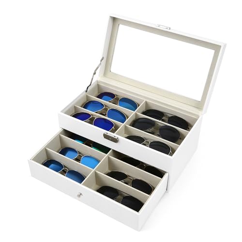 Homeanda 2-Layer Sunglasses Case - 12 Slots Hard Shell Eyeglasses...