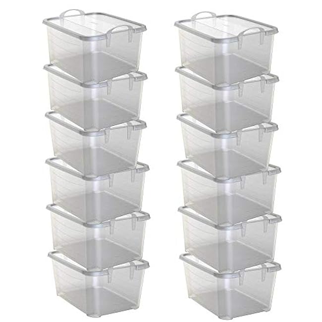 Life Story 12-Pack Stackable Plastic Storage Bins w/Handles & Snapping Lids, 55 Qt., Clear