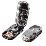 Tablettenteiler, 2-In-1 1/2&1/4 Tablettenschneider mit Aufbewahrungsfach Pillenteiler Tablettenteiler für Alle Tabletten Tabletten Pillenschneider für Reise Haustier Täglichen Gebrauch (Schwarz)