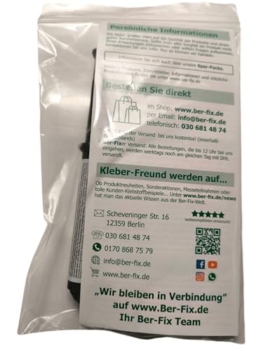 Ber-Fix 2K Hochleistungskleber Extrem starke Verbindung in 30 Minuten Für ABS, GFK, PVC, Stahl, Gusseisen, Holz 25g Spritze, 3 Statikmischspitzen zur präzisen Dosierung