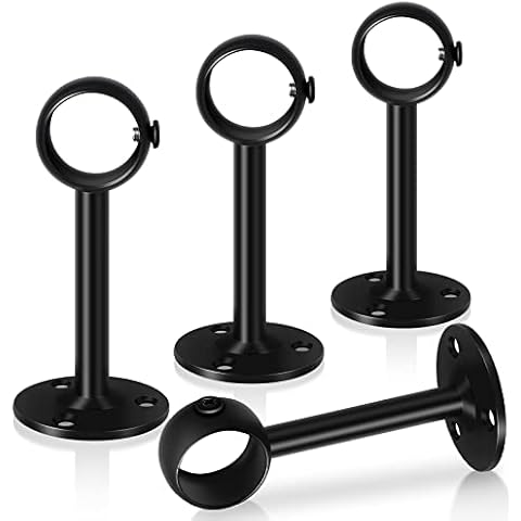 TOKPLNU Ceiling Curtain Rod Bracket, 4 Pack Black Ceiling Curtain Rod Holder, Heavy Duty Curtain Rods Hooks Hangers for Wall Drapery Closet Rod Support Brackets for 1 Inch Drape Pole Cover