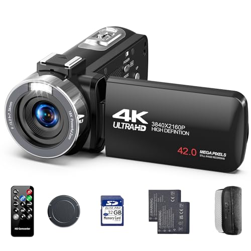 Image of 4K Video Camera Camcorder, 42MP Vlogging Camera for YouTube with 32GB SD Card, 2 Batteries, 3 inch 270 Rotating Screen, 18X Digital Zoom, Remote Control, Webcam for Live Streaming