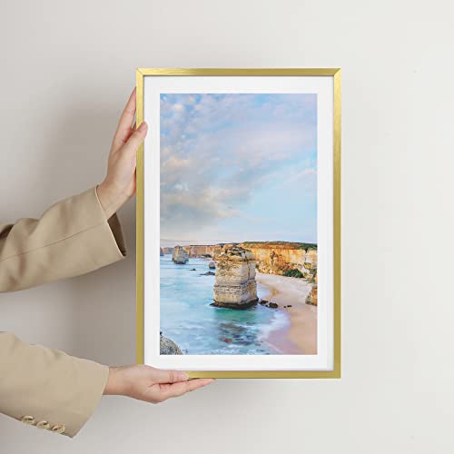 Wyooxoo 11X17 Picture Frame Poster Frames, Display Pictures 9X15 With Mat Or 11X17 Photo Without Mat, Gold Aluminum Frames Wall Gallery Photo Frames Plexi-Glass (11"X17", Gold) #TOP3